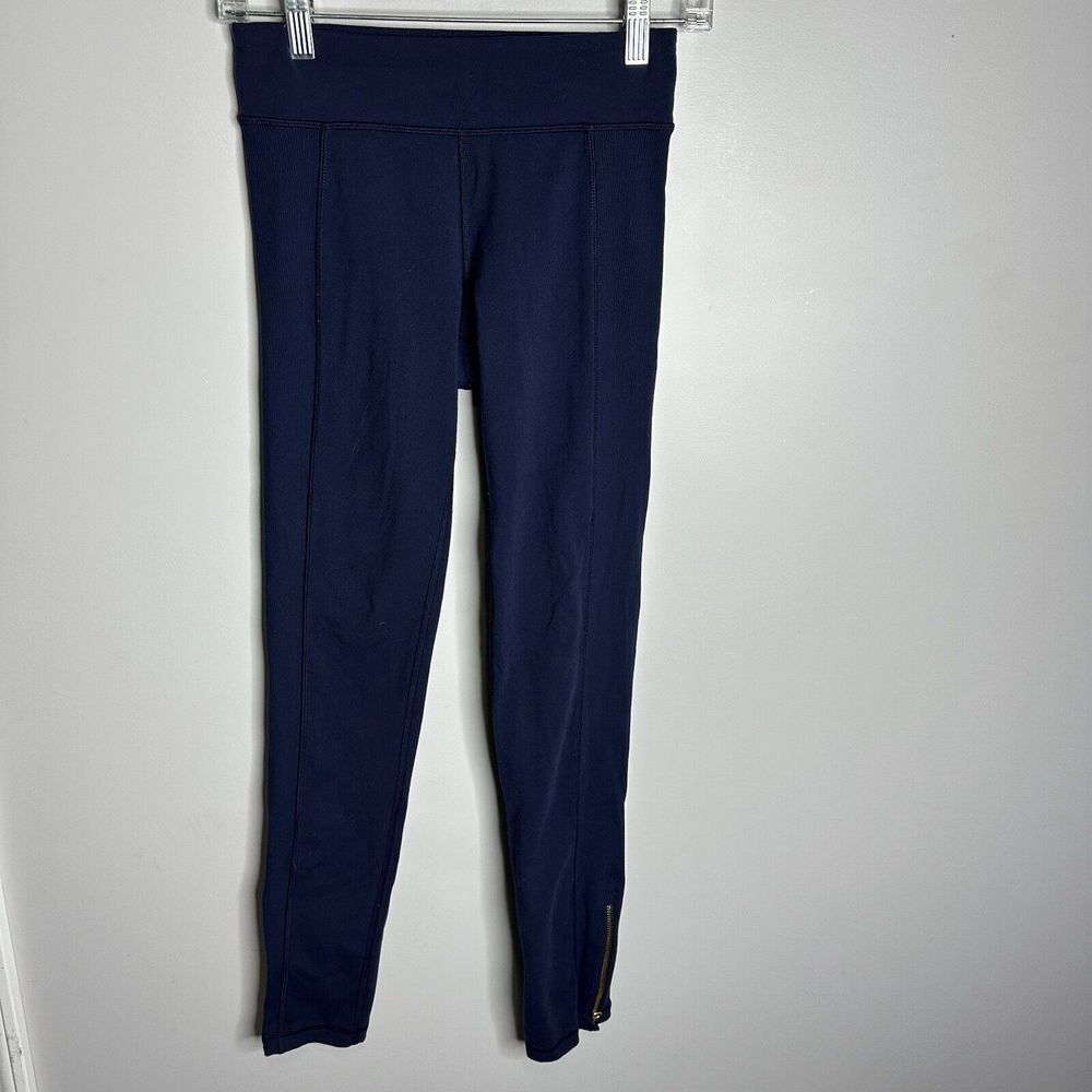 Women's Lululemon Size 4 Blue High Rise Ribbed Zip Ankle Leggings Athletic Basic